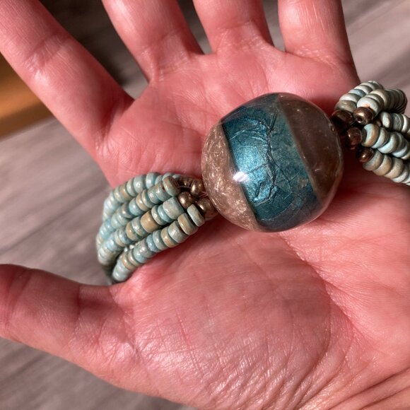 NWT Blue Green Glass Centerpiece and Heishi Beaded Necklace from Cancun - Picture 11 of 11